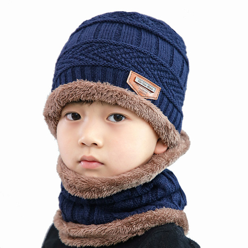 9524 new autumn and winter woolen hat and scarf set, trendy Korean style winter thickened warm knitted hat children's hat