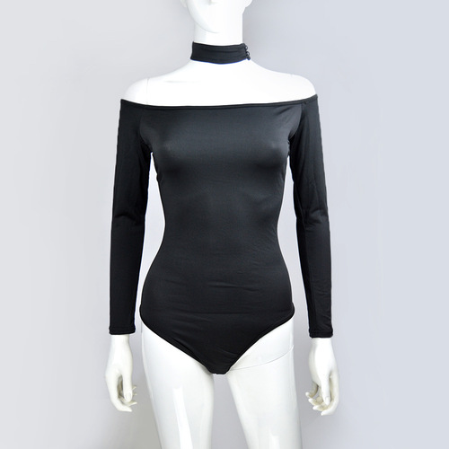 Amazon Sexy Neckless Shoulder-Strap Long-Sleeve Bodysuit Erotic Slimming Base Layer Hot Girl Bodysuit