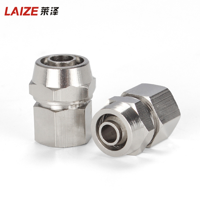 气动元件铜接头PCF8-02内丝快拧PCF6-0110-0312-04铜镍省气接头