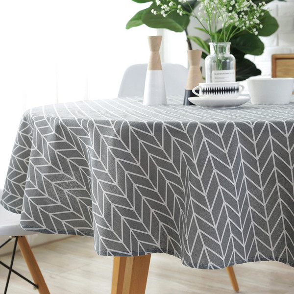 Nordic polyester cotton round dining tablecloth color triangle…