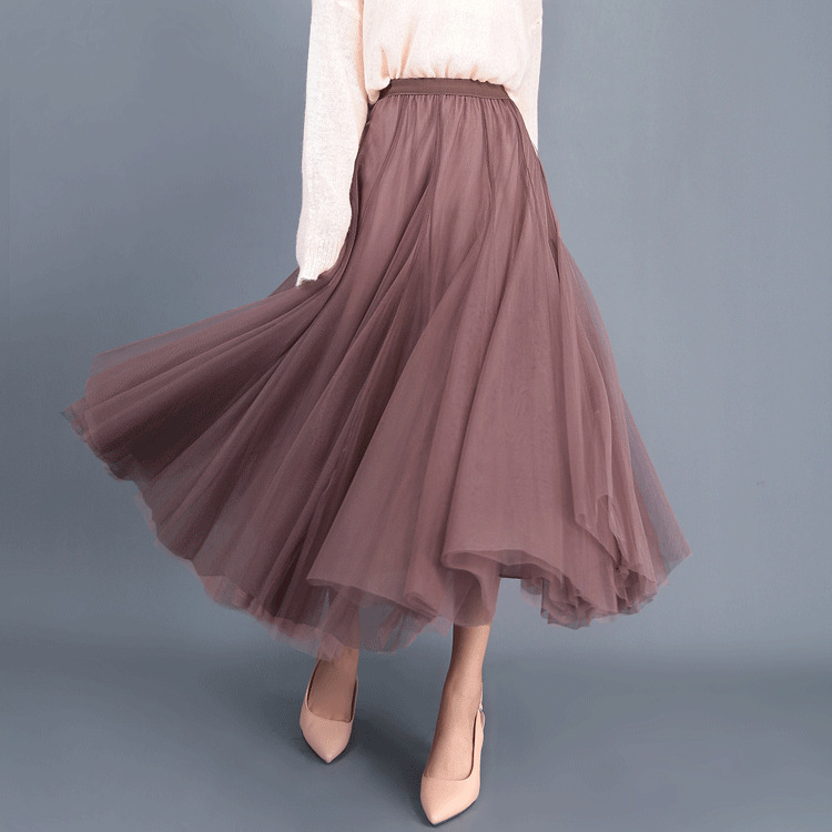 High-Waisted Multi-Layered Mesh Skirt for Women Spring and Summer Mid-Length Elegant Fairy Ten-Piece Splicing Large Hem Long Gauze A-Line Skirt