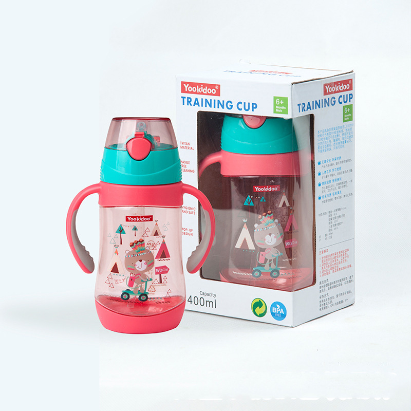 Taza de paja del bebé de los niños portátiles con mango taza de bebe taza de beber bebé resistente a la gota anti-choke