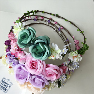 Europe and the United States popular large rose bridal wreath hairband seaside tourism beautiful artificial flower hair band beach headband