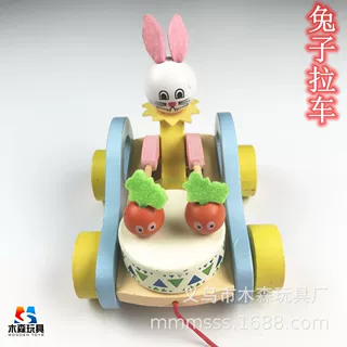 木质彩色兔子拉车玩具小白兔婴儿学步车幼儿早教益智玩具厂家直销