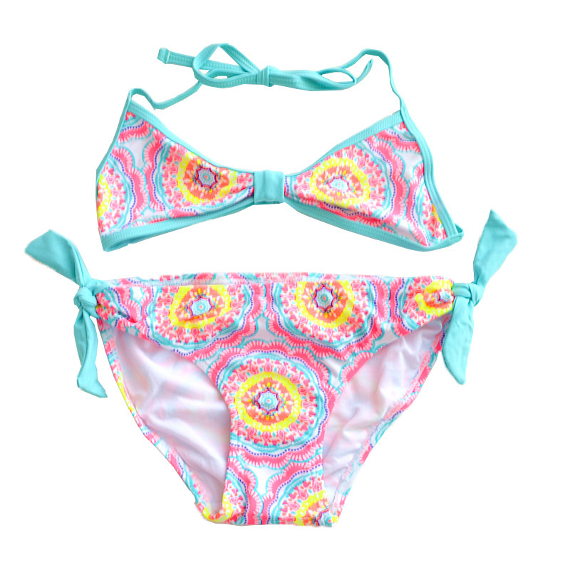 Blue fluorescence swimwear, flowered