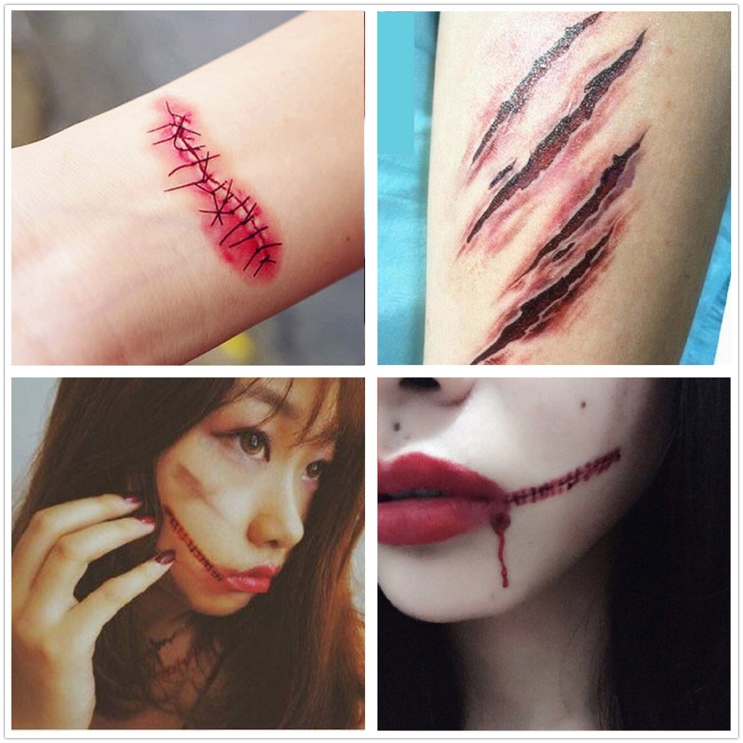 Set of 30 Scar Pieces Package Halloween Horror Tattoo Sticker Funny Scar Sticker Fake Wound Cross-Border Supply