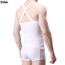 青年运动性感后交叉修身吸汗透气时尚打底罗纹棉质男士背心批发T1