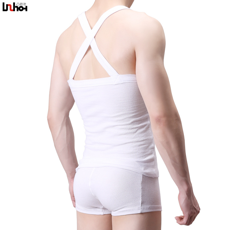 青年运动性感后交叉修身吸汗透气时尚打底罗纹棉质男士背心批发T1