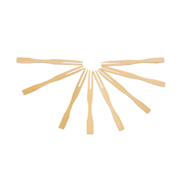 En caja de bambú palo hogar bambú fruta palo pastel postre merienda tenedor KTV comercial desechable fruta tenedor