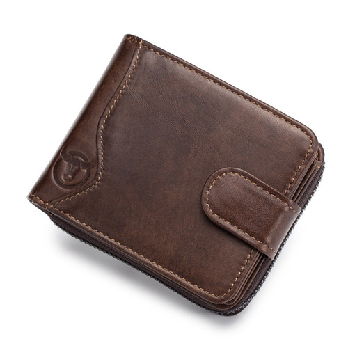 Captain Niu Leather Goods Factory Supply First-layer Cowhide Men's Genuine Leather Multi-Slot Accordion Zipper Driver's License Wallet