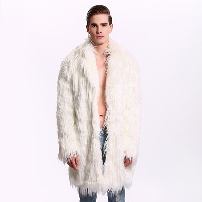 欧美新款西服领仿皮草外新款皮草男士外套大衣长款潮男大衣