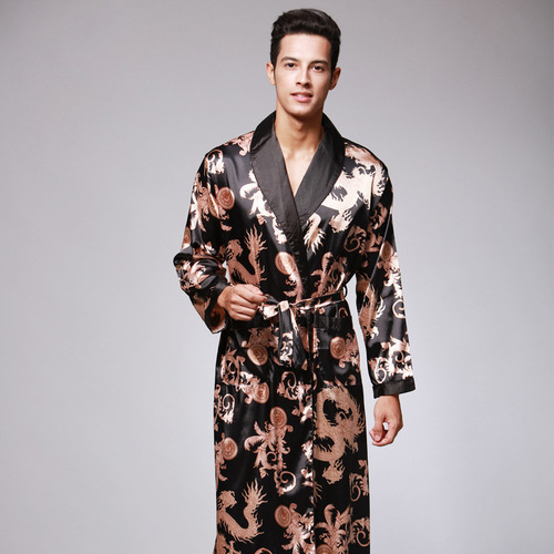 Yaoting Silk Ice Silk Couple Pajamas Women's Summer Three-piece Suit Long Sleeve Men's Nightgown Bathrobe Home Clothes