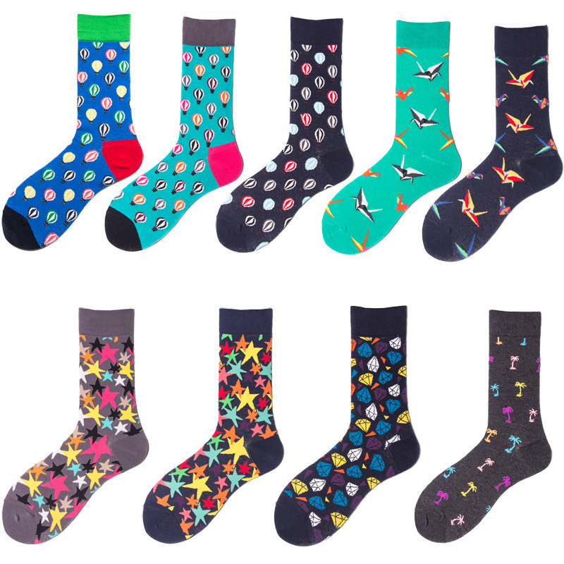 Large size export long cotton socks European and American fashion brand street skateboard socks happy socks men's socks 41-46