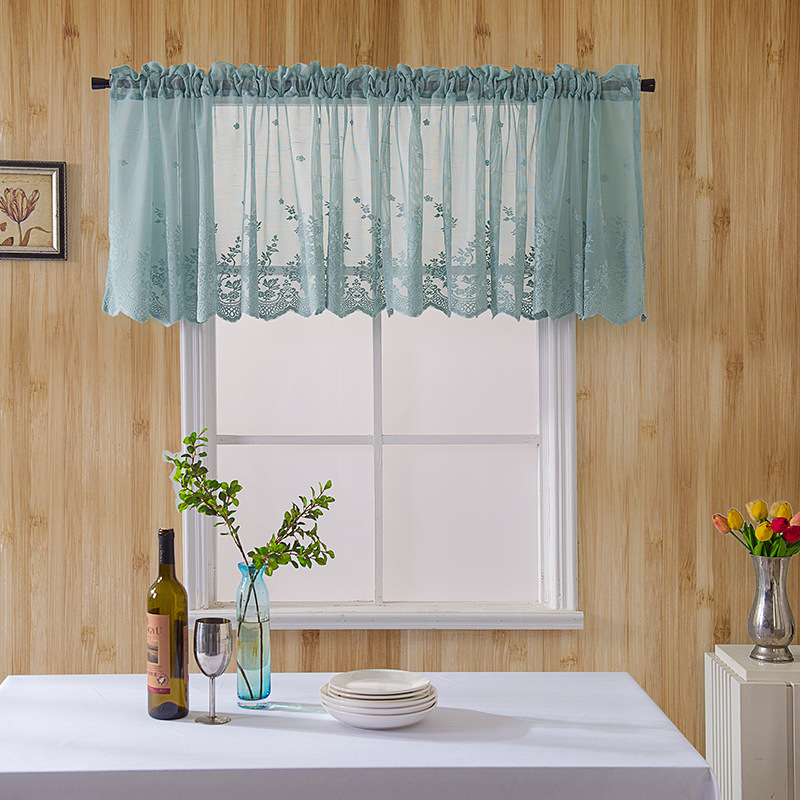 [Meimi] Factory direct kitchen coffee curtain small fresh finished wear Rod small curtain blue lace short curtain