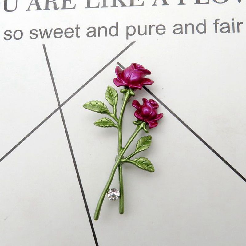 Elegante Damen Brosche In Rosenform Mit Emaille Und Strass_voghion.com