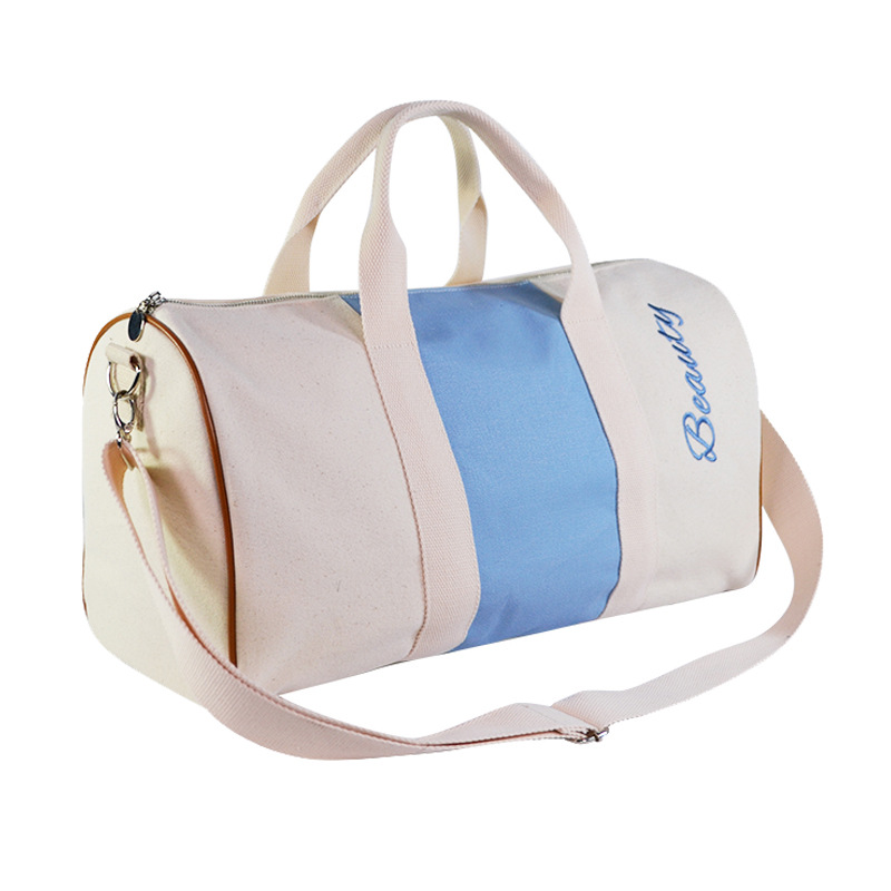 帆布刺绣手提旅行包定制出口圆筒舞蹈瑜伽健身包单肩运动风斜挎包