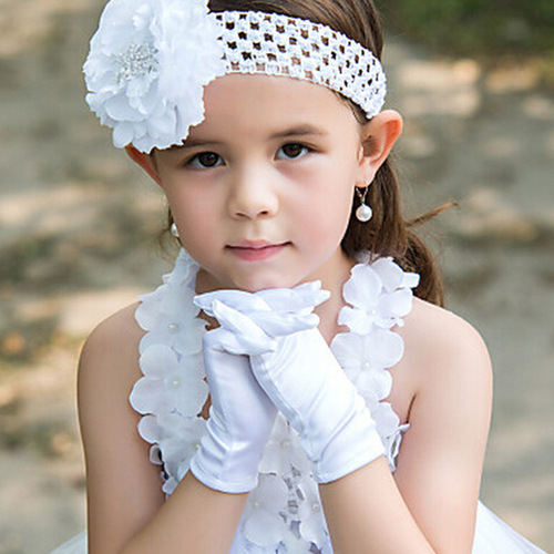 Little Princess Dress Wedding Gown Gloves for Children White Five-Finger Short Gloves for Wedding Flower Children Cute~