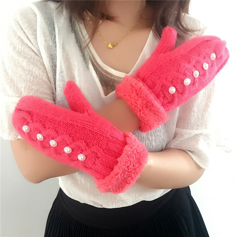 De Punto de fábrica de protección del medio ambiente de fibra acrílica de conexión apuntando perlas de doble capa cómodo forro de terciopelo de algodón guantes calientes para el dibujo y la personalización de la muestra