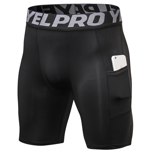 Men's PRO Fitness Shorts with Pockets, Running Training, Sweat-Wicking Quick-Dry Elastic Tight Shorts 1084
