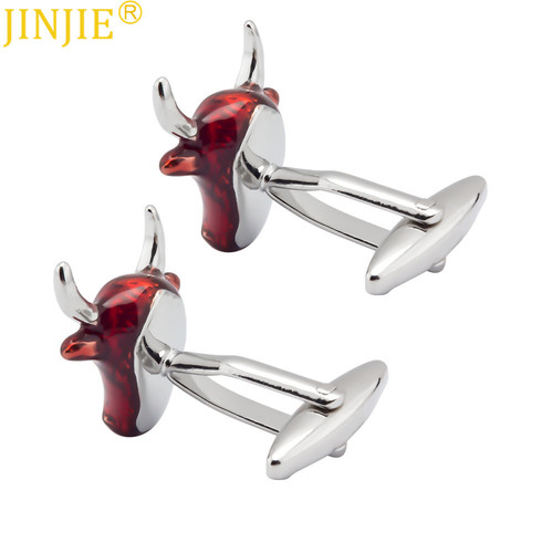 Funny red ox head shape cufflinks, stylish enamel baked paint cufflinks for men, French style shirt cufflinks wholesale