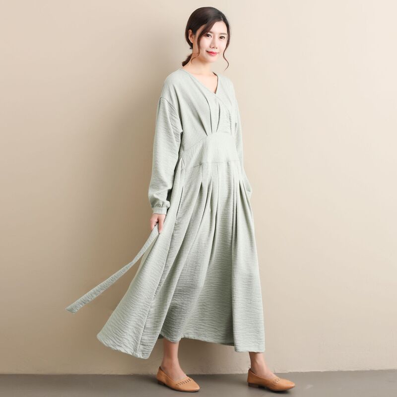 2026 Autumn New Style Belted Dress Republic of China Style Dress for Female Students Retro Artistic Solid Color Waist-Cinching Dress 2026 Autumn New Style Belted Dress Republic of China Style Dress for Female Students Retro Artistic Solid Color Waist-Cinching Dress