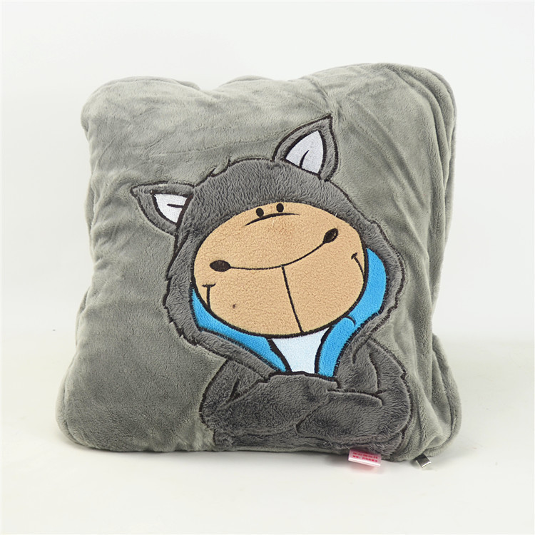 Procesamiento personalizado almohada multifuncional colcha de coral de doble uso mantas de lana de oficina almohada de siesta impresa logotipo