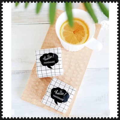 新品黑白格子 hello 图案食品包 曲奇饼干包装袋 零食中封袋50个