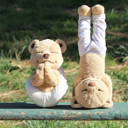 Cute ins yoga bear doll plush toy doll teddy bear creative variety of shapes brown jointed bear