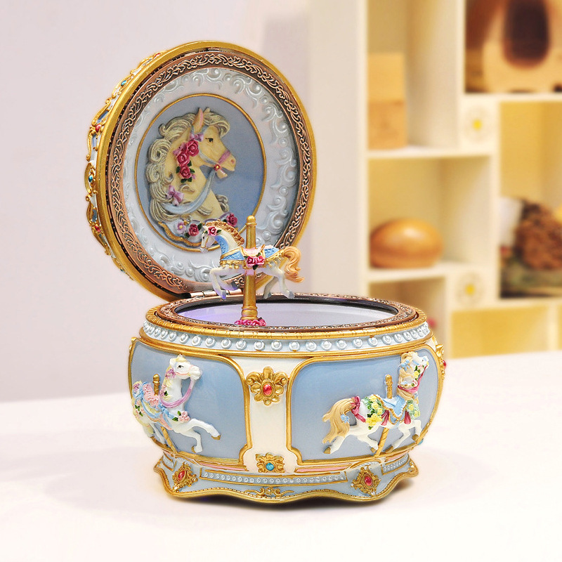 Glowing Carousel Resin Music Box Music Box Creative Birthday Gift for Girls Howl's Moving Castle