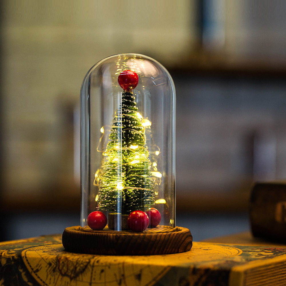 Cross border Mini christmas tree Glass cover LED Decoration Christmas luminescence Decorative lamp gift gift wholesale