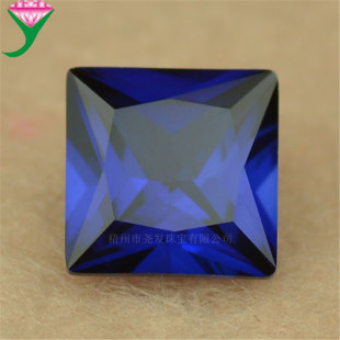 Right angle princess cut square 34# blue corundum dark blue artificial gem square blue steel ring Diamond