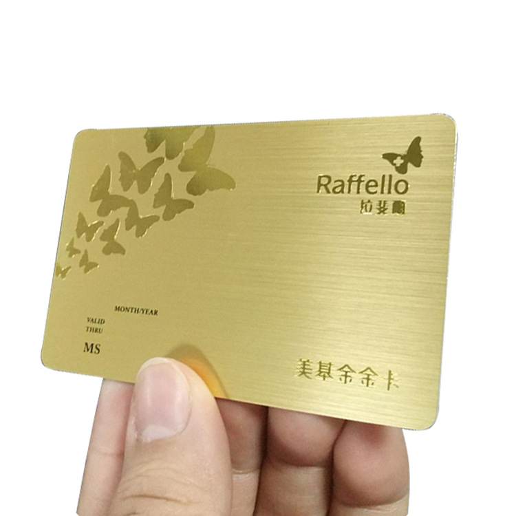 深圳厂家供应内含非接触式智能芯片拉丝金|银VIP会员卡制作