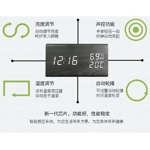 Factory sales wooden digital alarm clock, temperature and humidity clock, LED wooden clock, triangular electronic clock, LED wooden clock