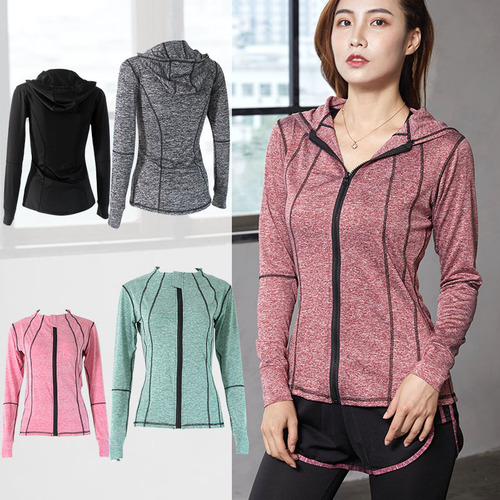 Women's Sport Coat Tight Running Zipper Quick Dry Yoga Suit Hooded Long Sleeve Sports Top Fitness Wear Quick Dry Clothes 