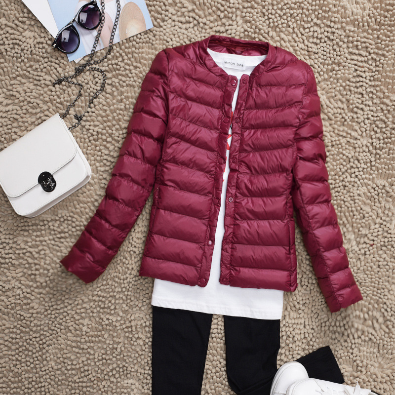 2020 Autumn and Winter Round Neck Lightweight Down Jacket Women's Short Korean Style Fashion Slim-fit Slimming Warm Jacket Top Winter Clothes
