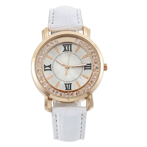 Flowing Diamond Women's Watch, Casual Fashion Lady Quartz Watch with Leather Strap and Night Light