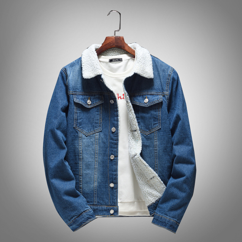 Herrenbekleidung Herren Winter Lammfell Blau Jeansjacke Slim Fit Langarmjacke Plus Samt Denim Top Jugend_voghion.com