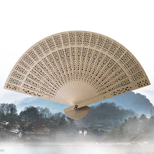 8-inch full-flush fragrant wood fan 20cm hollow wooden fan Chinese fan sandalwood fan gift fan 6-inch hollow outlet