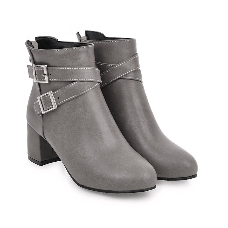 AliExpress manufacturers sell foreign trade autumn and winter Martin boots Europe and the United States pu buckle zipper thick heel large size women's short boots