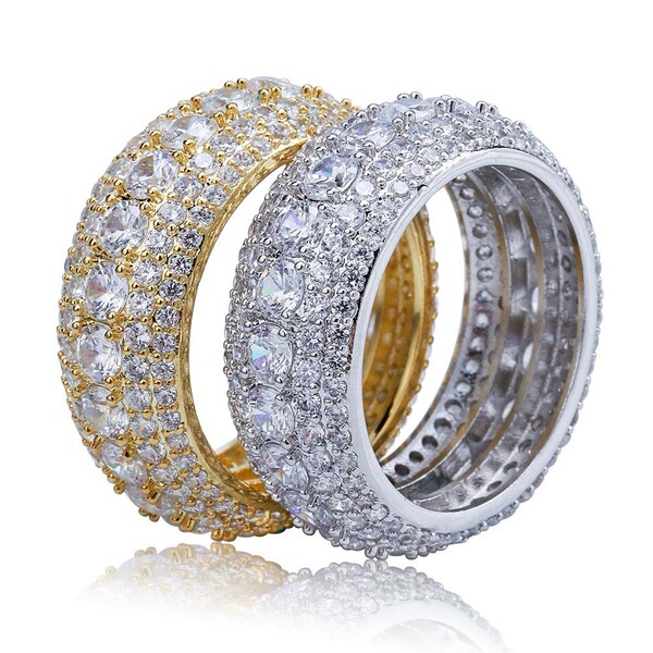 men's copper fashionable ring with stone hip-hop style with zircon
