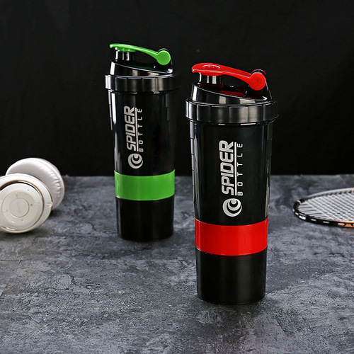 500ML Three-Layer Creative Protein Powder Shaker Cup Portable Fitness Sports Milkshake Cup Spring Spider Cup