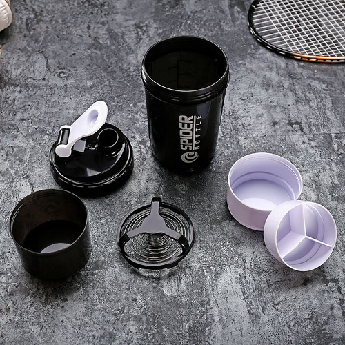 500ML Three-Layer Creative Protein Powder Shaker Cup Portable Fitness Sports Milkshake Cup Spring Spider Cup