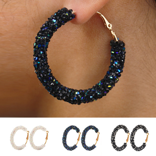 European and American cross-border best-selling fashionable, simple, personalized, retro, exaggerated earrings, creative circle crystal earrings for women