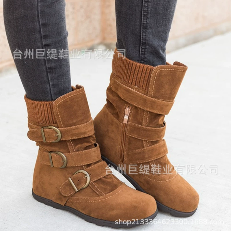 Хлопковые сапоги с гигантской веточкой, зимние 2020, европейские и американские голые сапоги, короткие сапоги на плоской подошве больших размеров, женские утолщенные кожаные сапоги