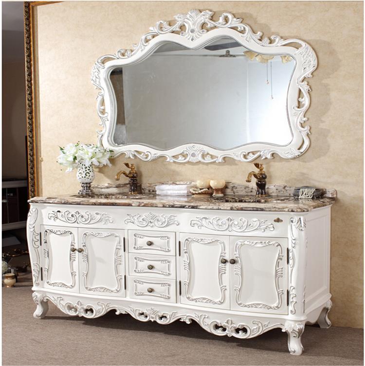 厂家直销欧式浴室柜双盆橡木落地仿古洗手盆柜组合实木雕花卫浴柜