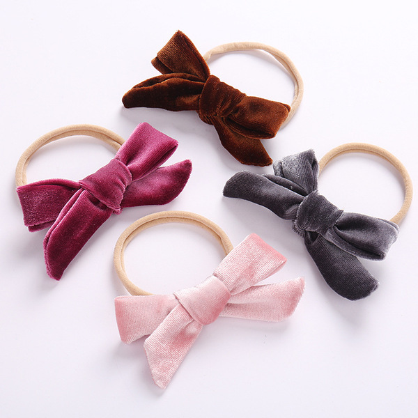 Velvet children's nylon multicoloured cute headband with bow