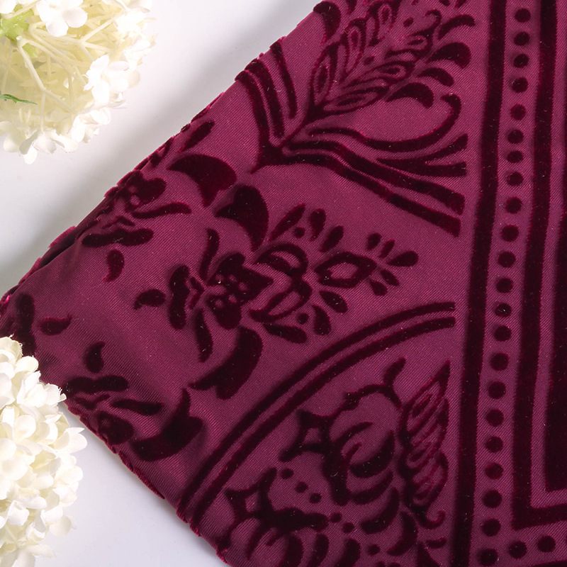 velvet burnout 韩国绒烂花布 针织天鹅绒布烧花面料 旗袍服面料
