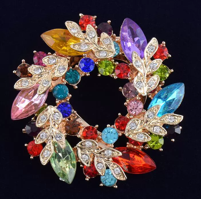 Brooch pin, light‑luxury crystal wreath, multicolor and K9 crystal options