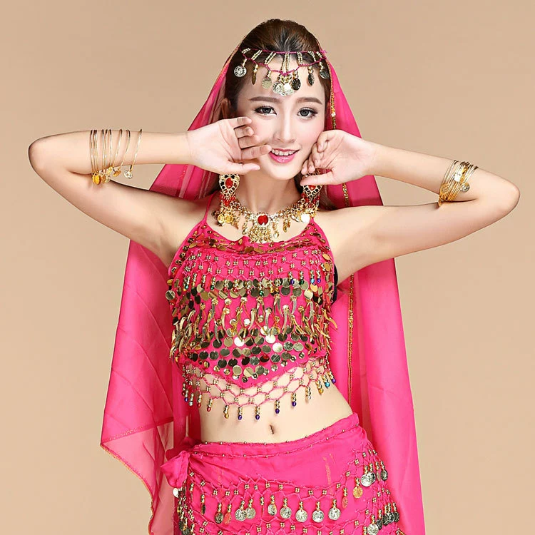 Новый стиль костюм для танца живота костюм для выступления костюм индийский танцевальный костюм топ с перцем цвет колокольчик живот для женщин