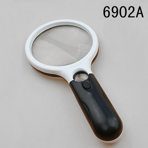E-commerce 6902AB double-lens racket with 3 LED lights handheld high-power reading plastic magnifying glass with light